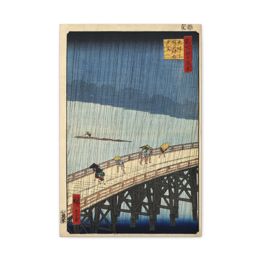 Shower over Shin-Ohashi Bridge (One Hundred Famous Views of Edo) - Utagawa Hiroshige - Stretched Canvas Print
