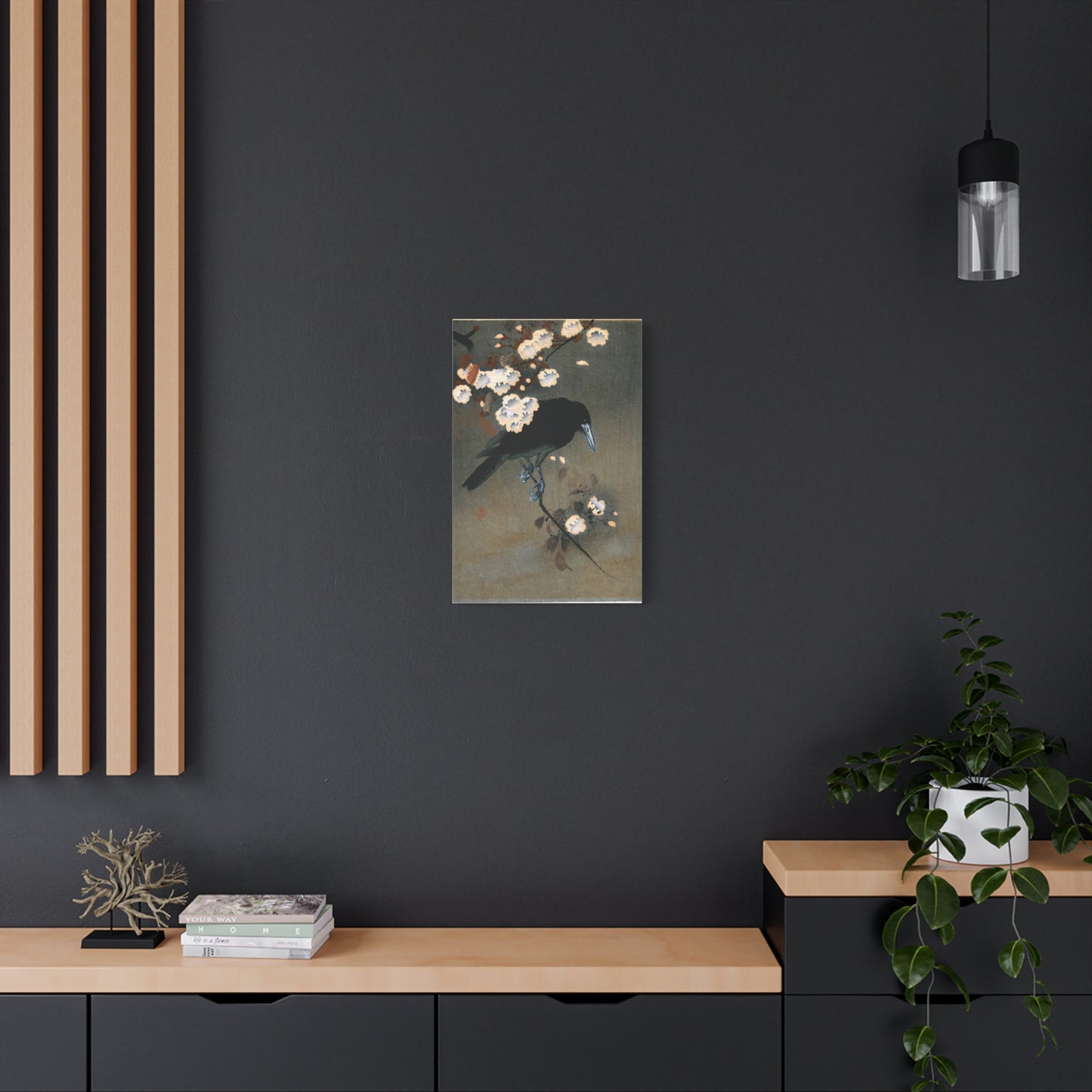 Crow and Blossom - Ohara Koson - Stretched Canvas Print
