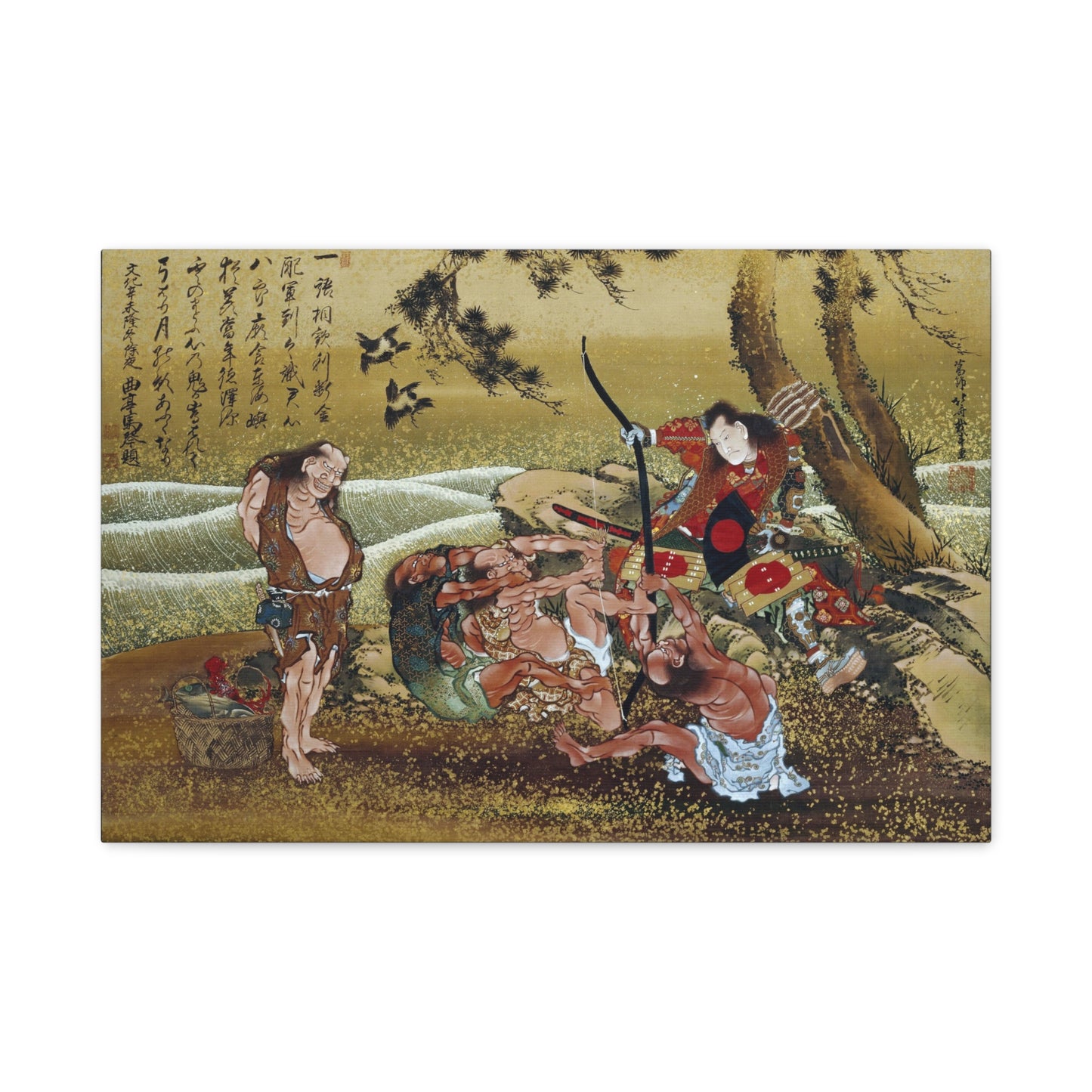 Tametomo and Inhabitants of Onoshima Island - Katsushika Hokusai - Stretched Canvas Print