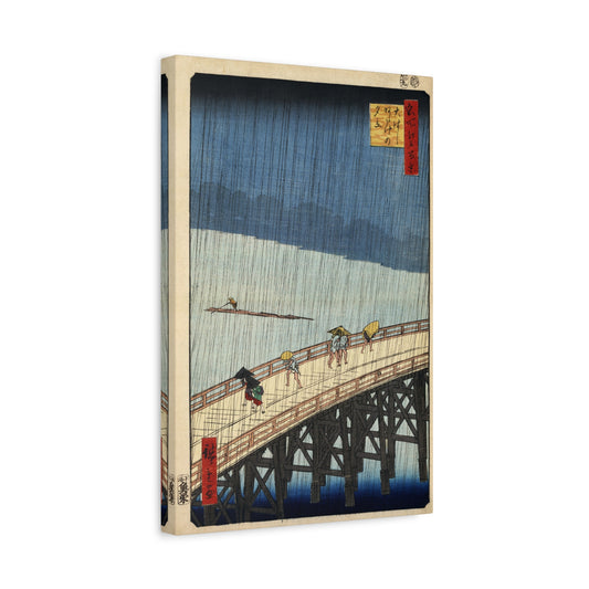 Shower over Shin-Ohashi Bridge (One Hundred Famous Views of Edo) - Utagawa Hiroshige - Stretched Canvas Print