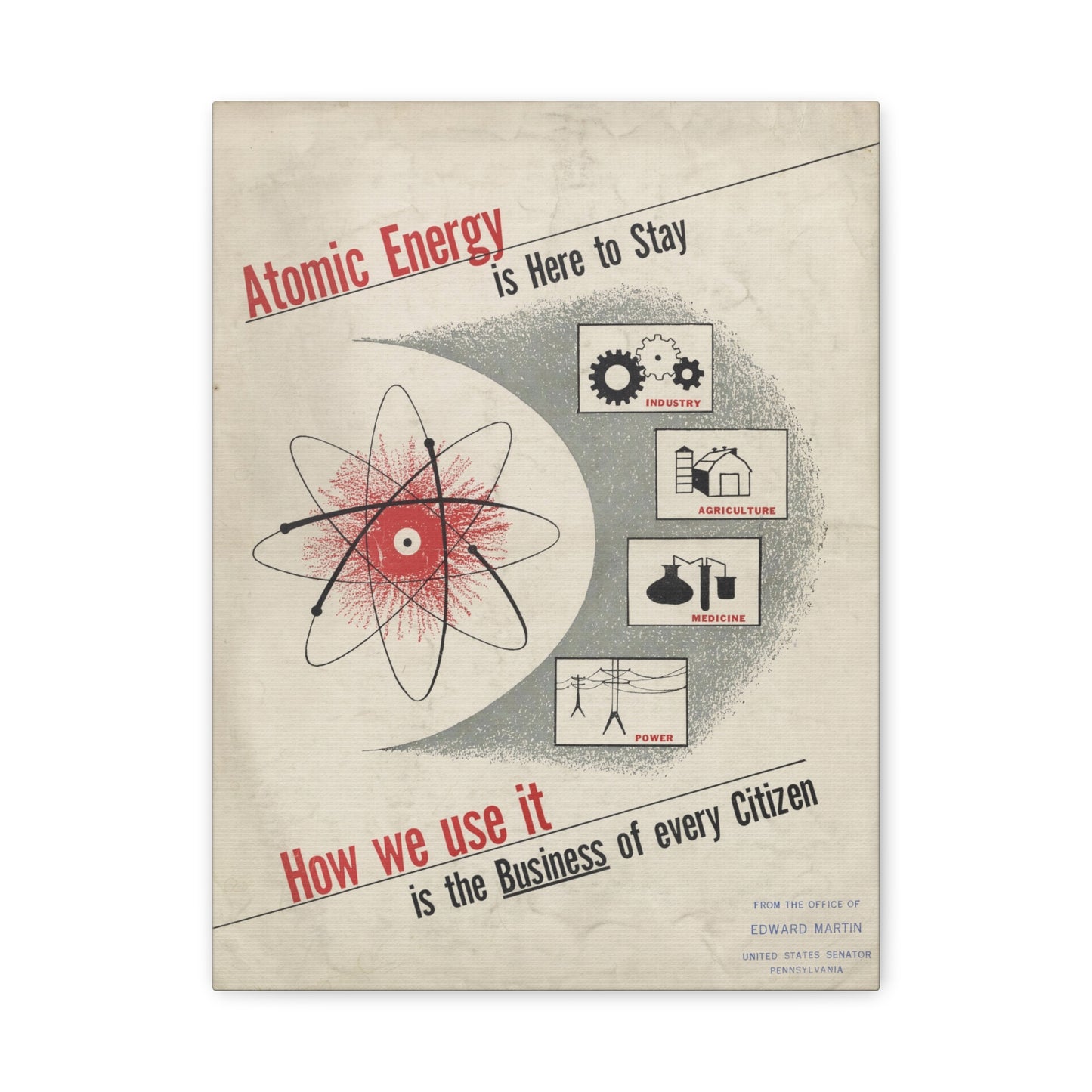 Atomic Energy Is Here to Stay - 1950s Government Educational Art - Stretched Canvas Print