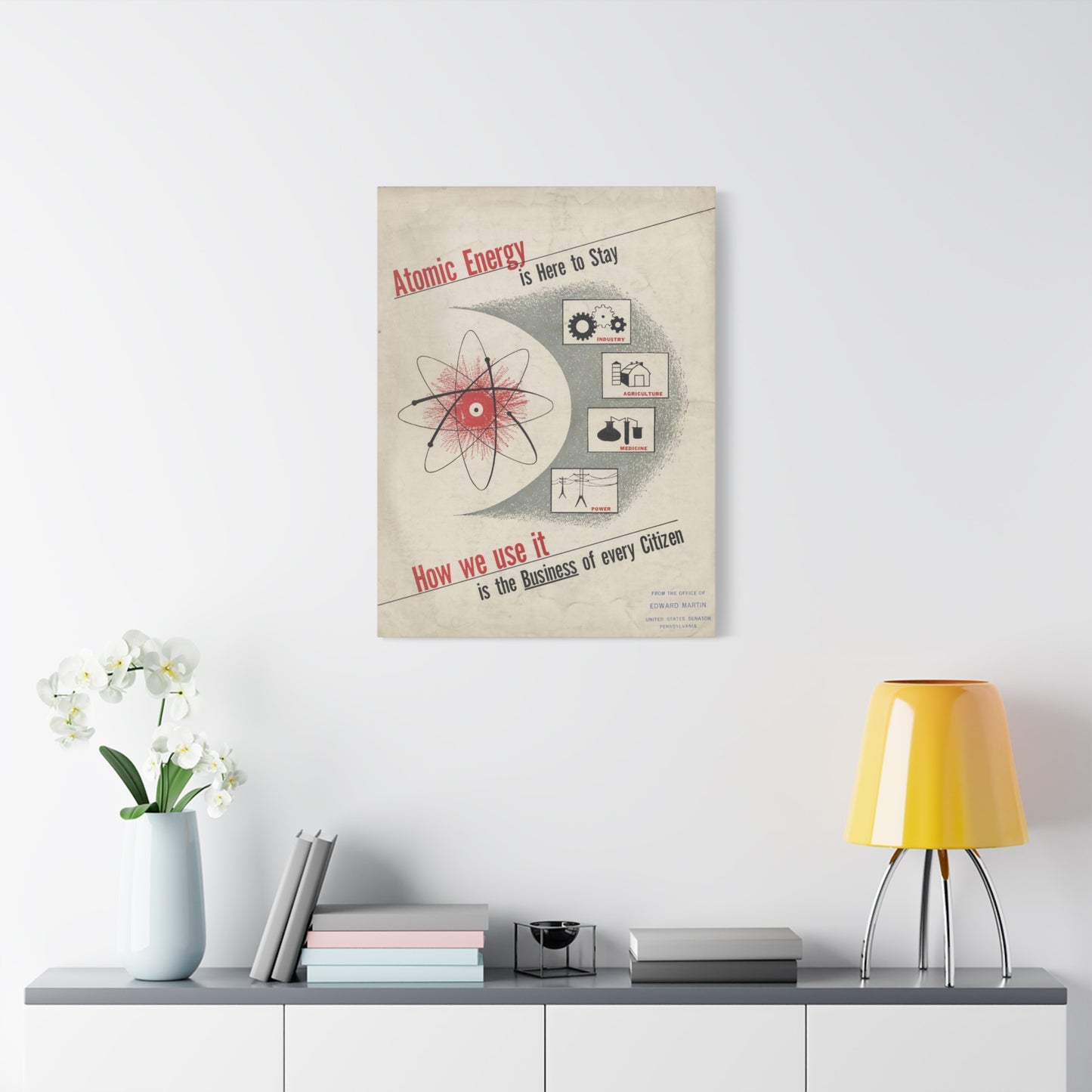 Atomic Energy Is Here to Stay - 1950s Government Educational Art - Stretched Canvas Print