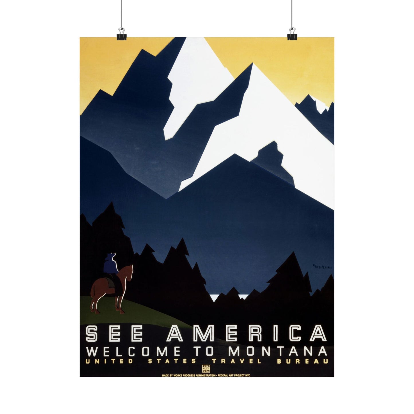 See America - Welcome to Montana WPA Poster - U.S. Travel Bureau (c. 1930s) - Wall Poster Print