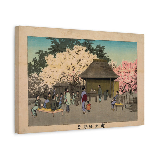 Plum Garden at Kameido - Kobayashi Kiyochika - Stretched Canvas Print