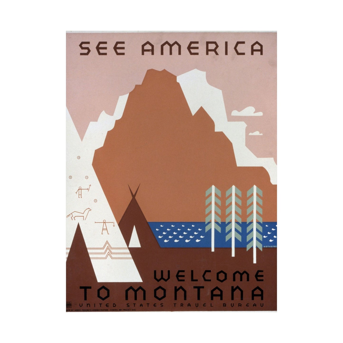 See America - Welcome to Montana WPA Poster - U.S. Travel Bureau - Wall Poster Print