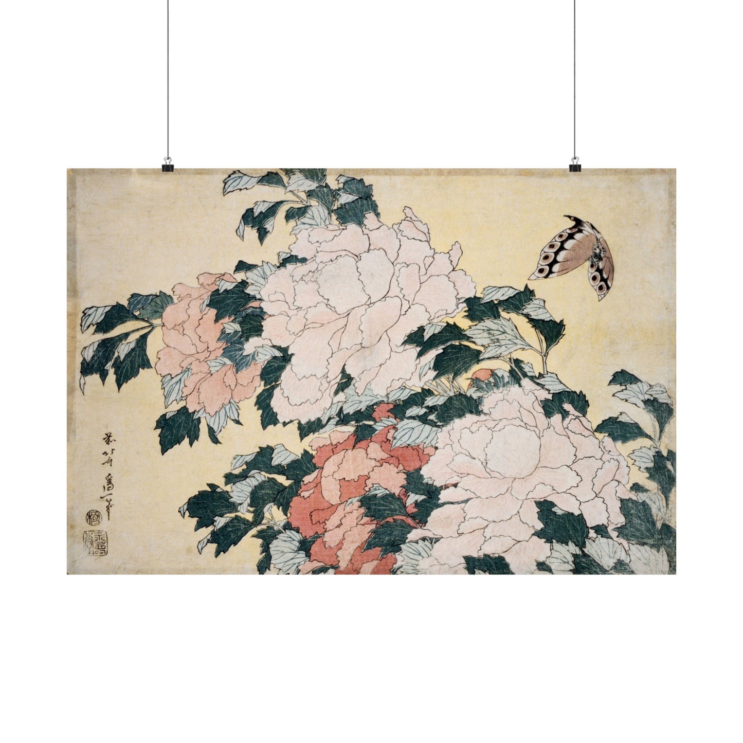 Peonies and Butterfly - Katsushika Hokusai - Wall Poster Print