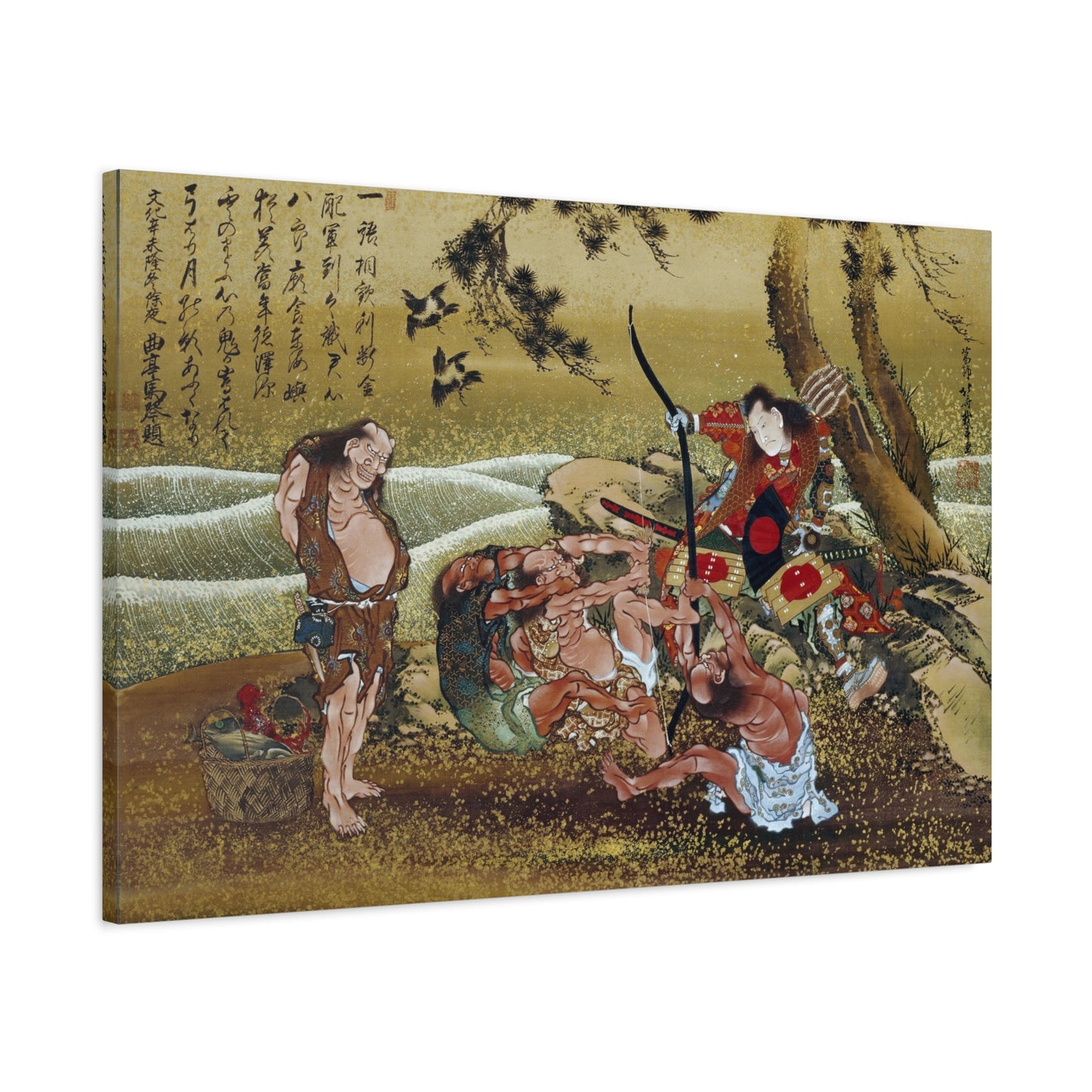 Tametomo and Inhabitants of Onoshima Island - Katsushika Hokusai - Stretched Canvas Print