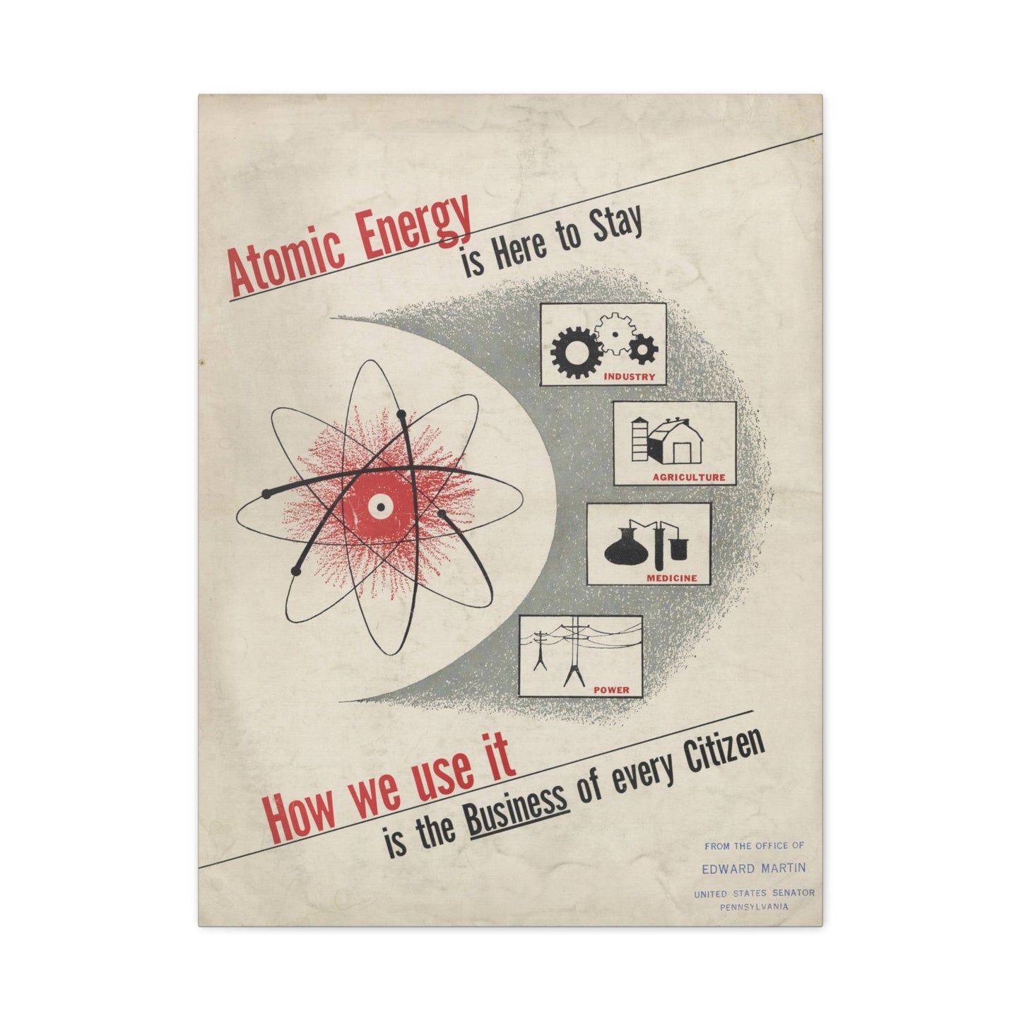 Atomic Energy Is Here to Stay - 1950s Government Educational Art - Stretched Canvas Print