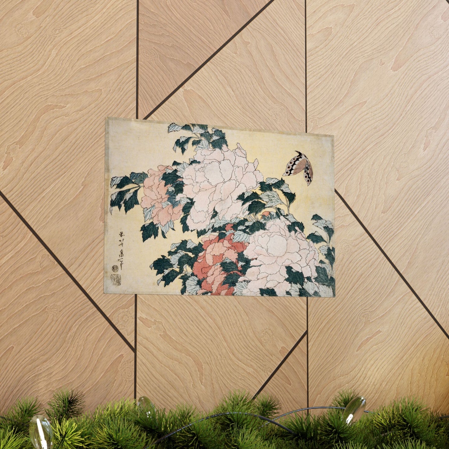 Peonies and Butterfly - Katsushika Hokusai - Wall Poster Print
