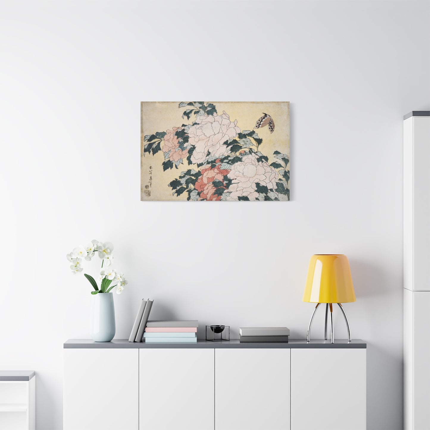 Peonies and Butterfly - Katsushika Hokusai - Stretched Canvas Print