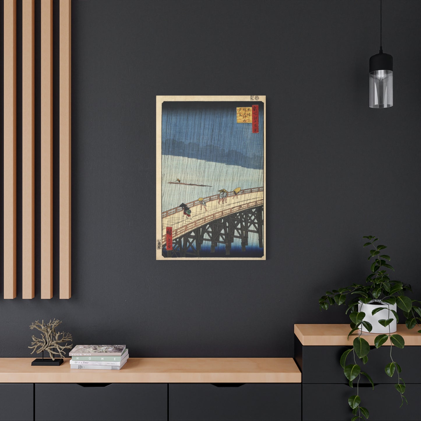 Shower over Shin-Ohashi Bridge (One Hundred Famous Views of Edo) - Utagawa Hiroshige - Stretched Canvas Print