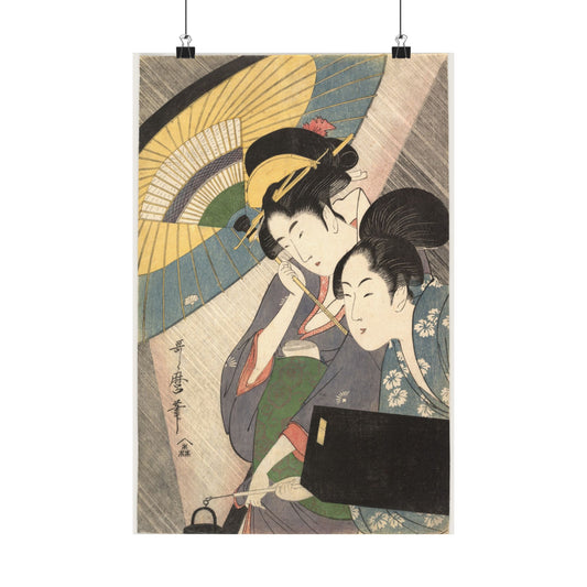Geisha and Attendant on a Rainy Night - Kitagawa Utamaro - Wall Poster Print