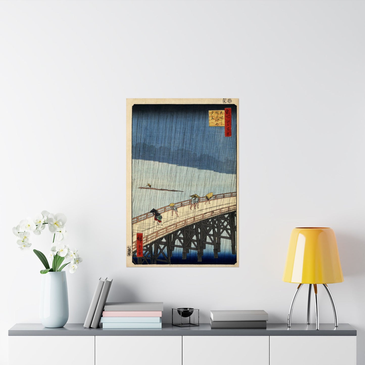 Shower over Shin-Ohashi Bridge (One Hundred Famous Views of Edo) - Utagawa Hiroshige - Wall Poster Print
