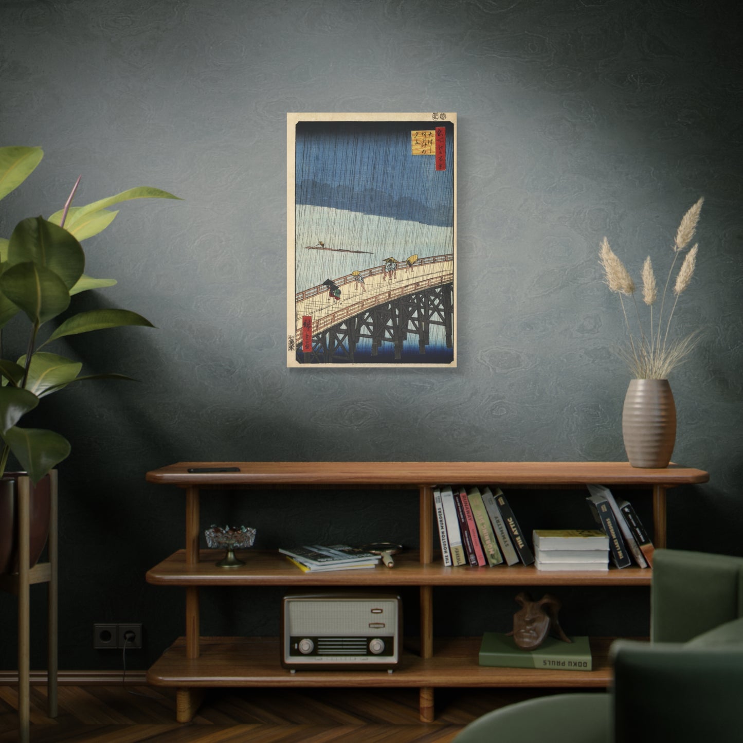 Shower over Shin-Ohashi Bridge (One Hundred Famous Views of Edo) - Utagawa Hiroshige - Stretched Canvas Print