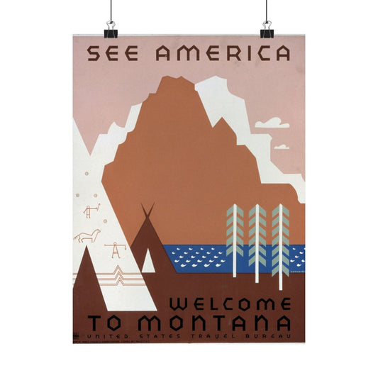 See America - Welcome to Montana WPA Poster - U.S. Travel Bureau - Wall Poster Print