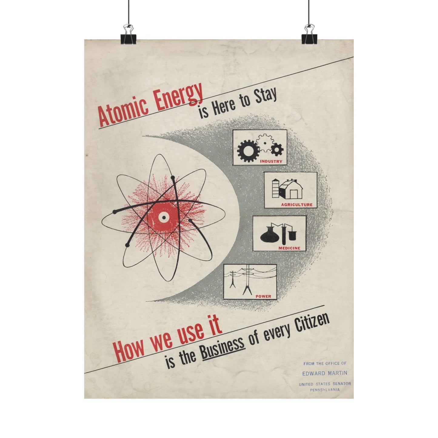 Atomic Energy Is Here to Stay - 1950s Government Educational Art - Wall Poster Print