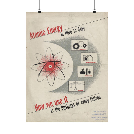 Atomic Energy Is Here to Stay - 1950s Government Educational Art - Wall Poster Print