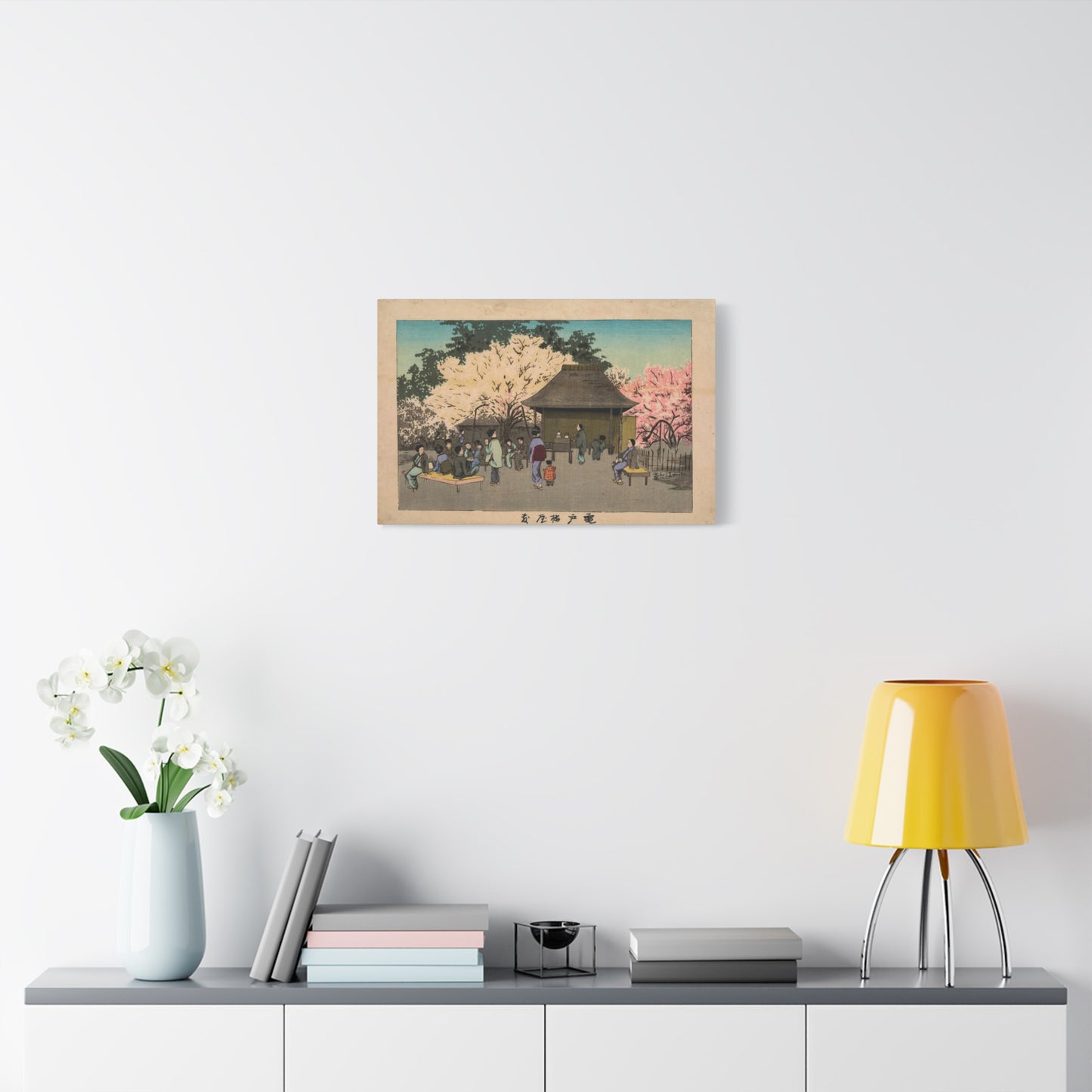 Plum Garden at Kameido - Kobayashi Kiyochika - Stretched Canvas Print