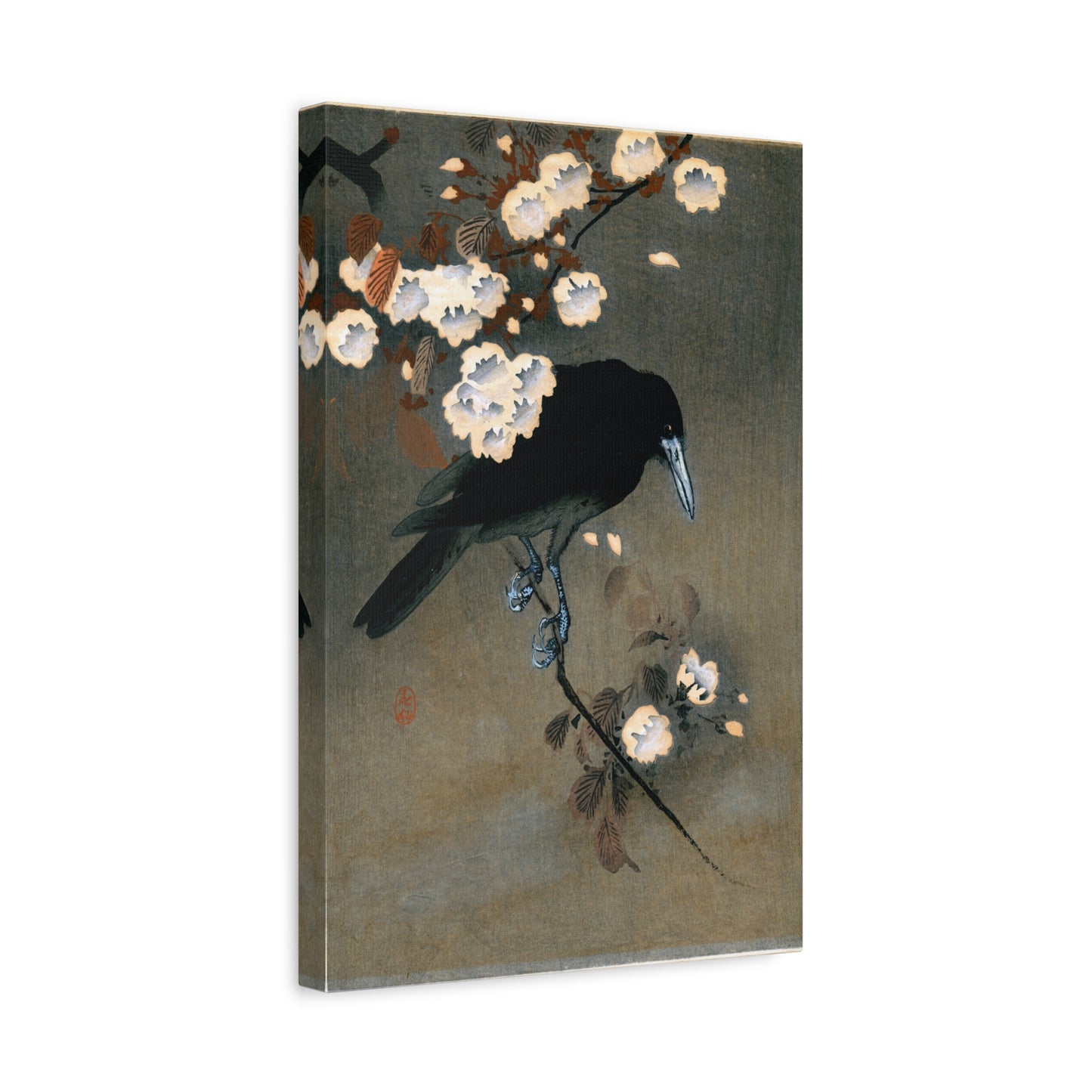 Crow and Blossom - Ohara Koson - Stretched Canvas Print