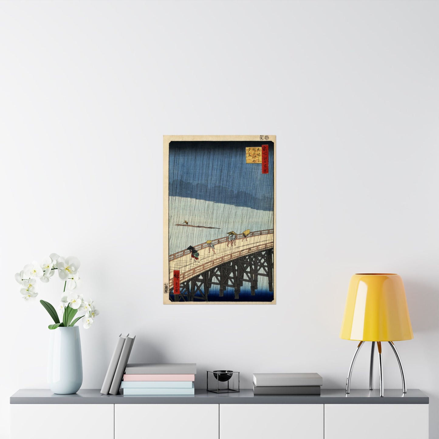Shower over Shin-Ohashi Bridge (One Hundred Famous Views of Edo) - Utagawa Hiroshige - Wall Poster Print