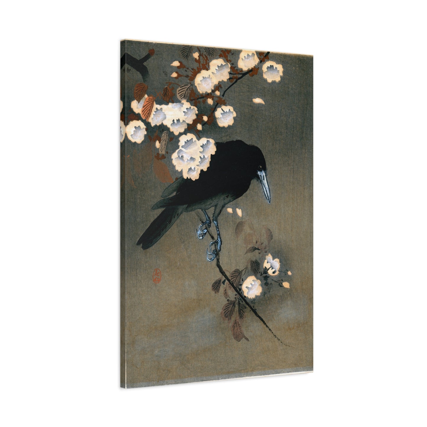 Crow and Blossom - Ohara Koson - Stretched Canvas Print