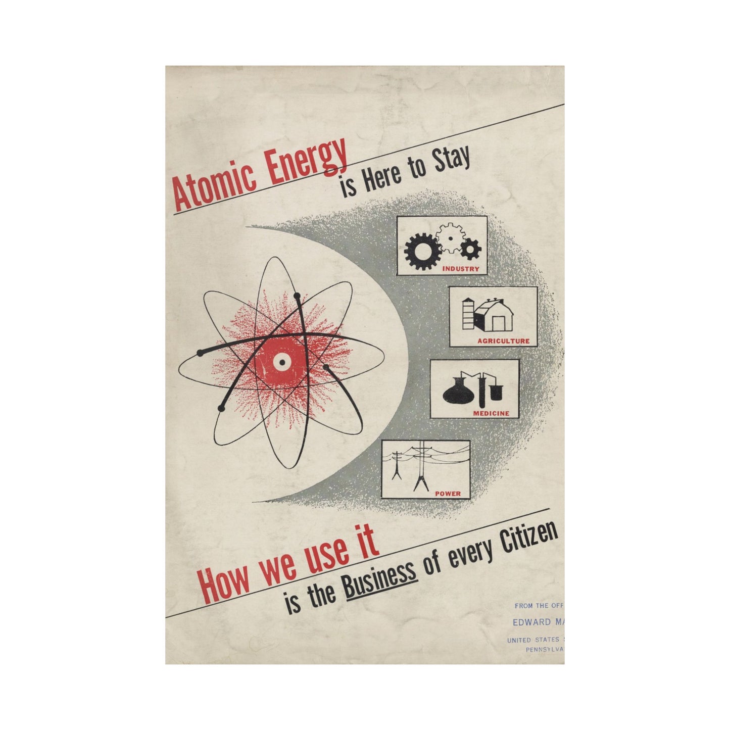 Atomic Energy Is Here to Stay - 1950s Government Educational Art - Wall Poster Print