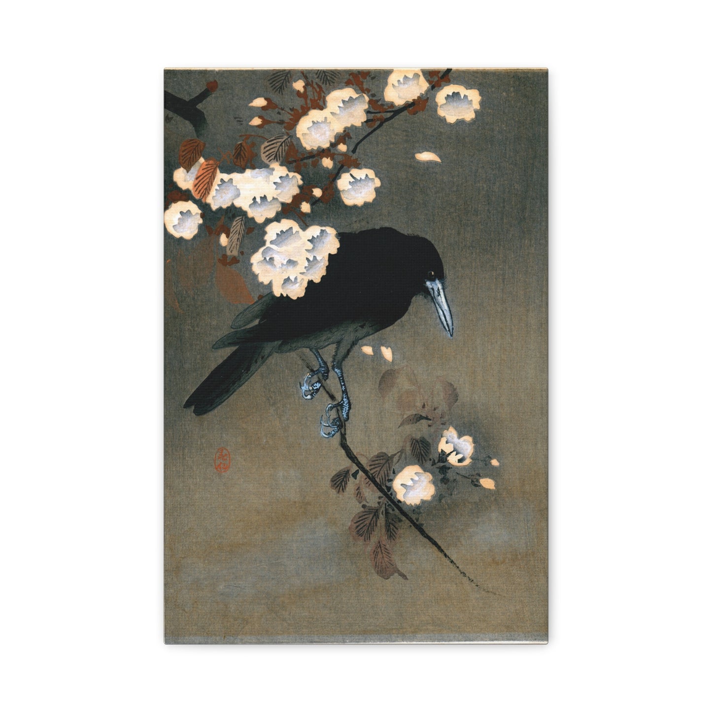 Crow and Blossom - Ohara Koson - Stretched Canvas Print