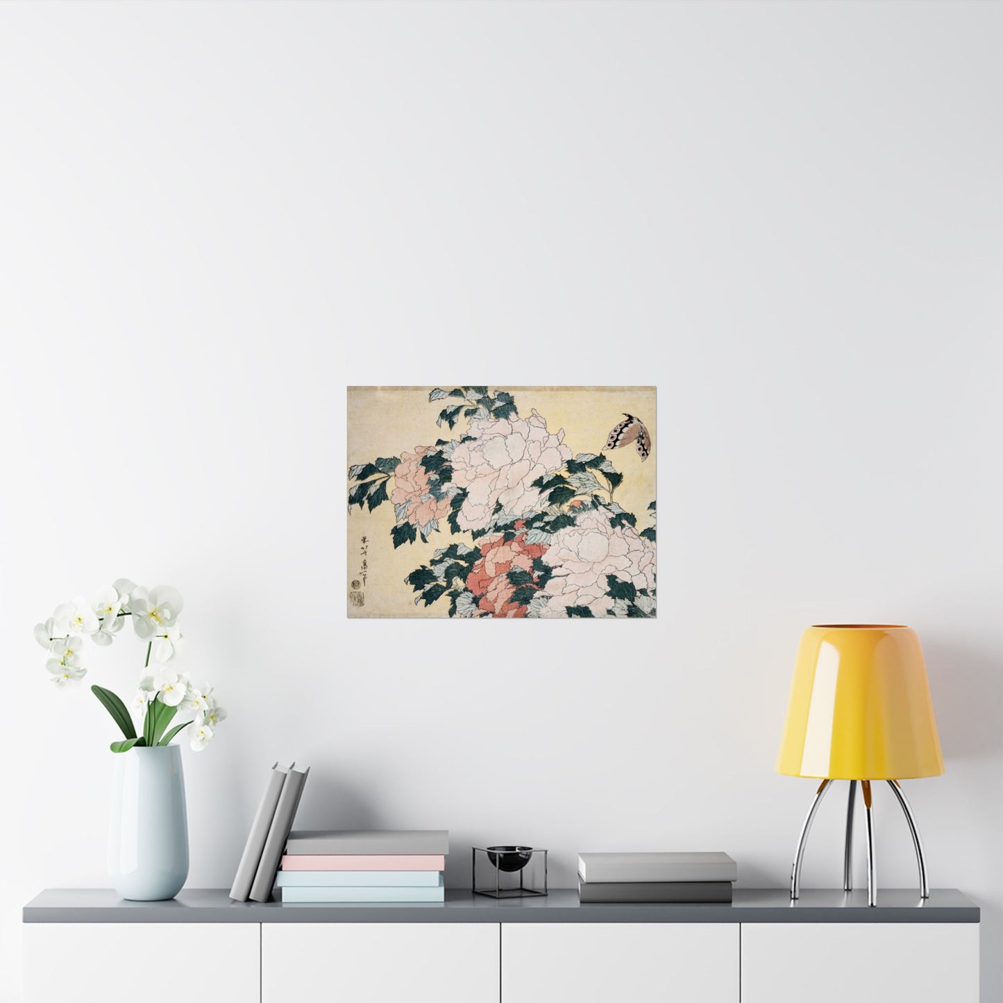 Peonies and Butterfly - Katsushika Hokusai - Wall Poster Print
