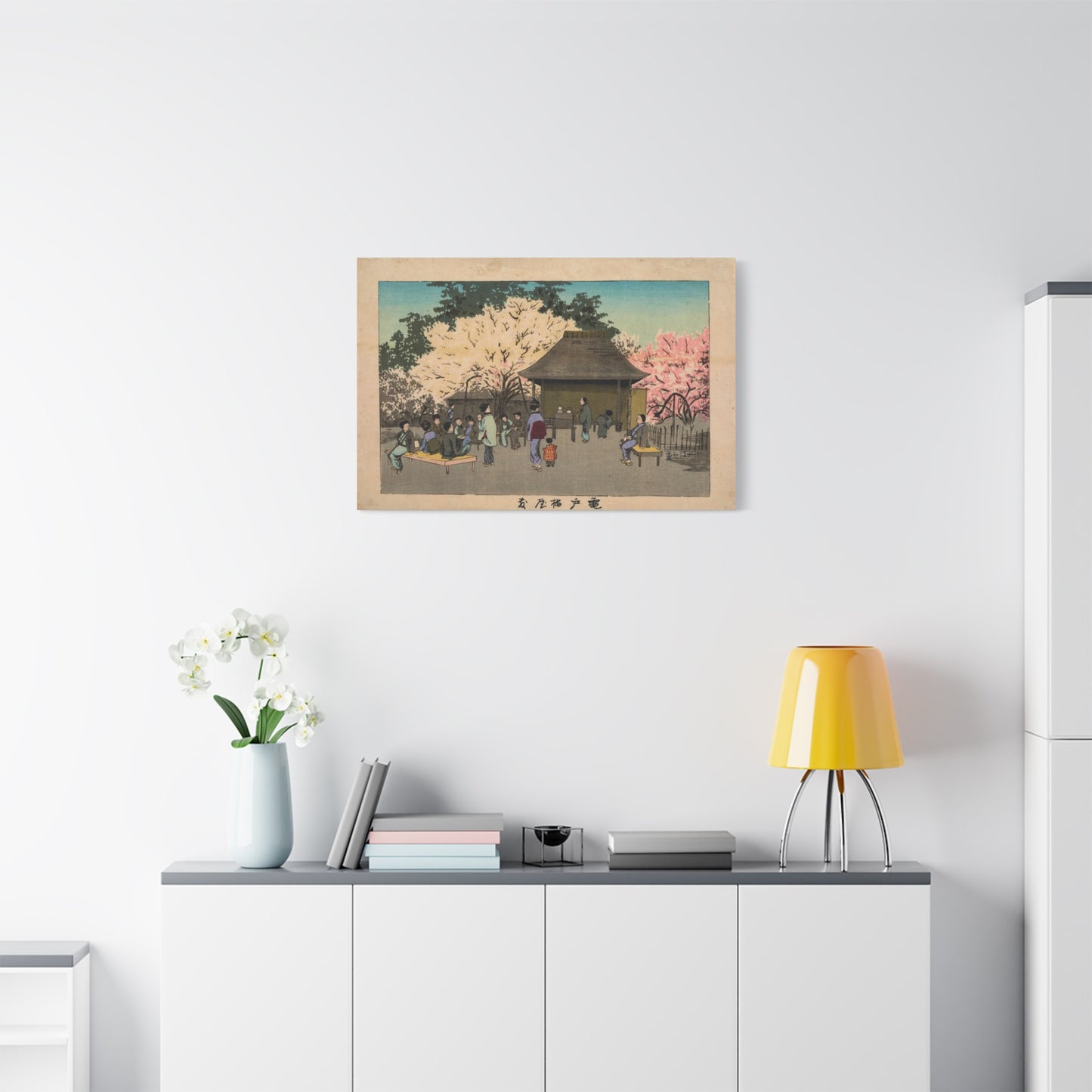 Plum Garden at Kameido - Kobayashi Kiyochika - Stretched Canvas Print