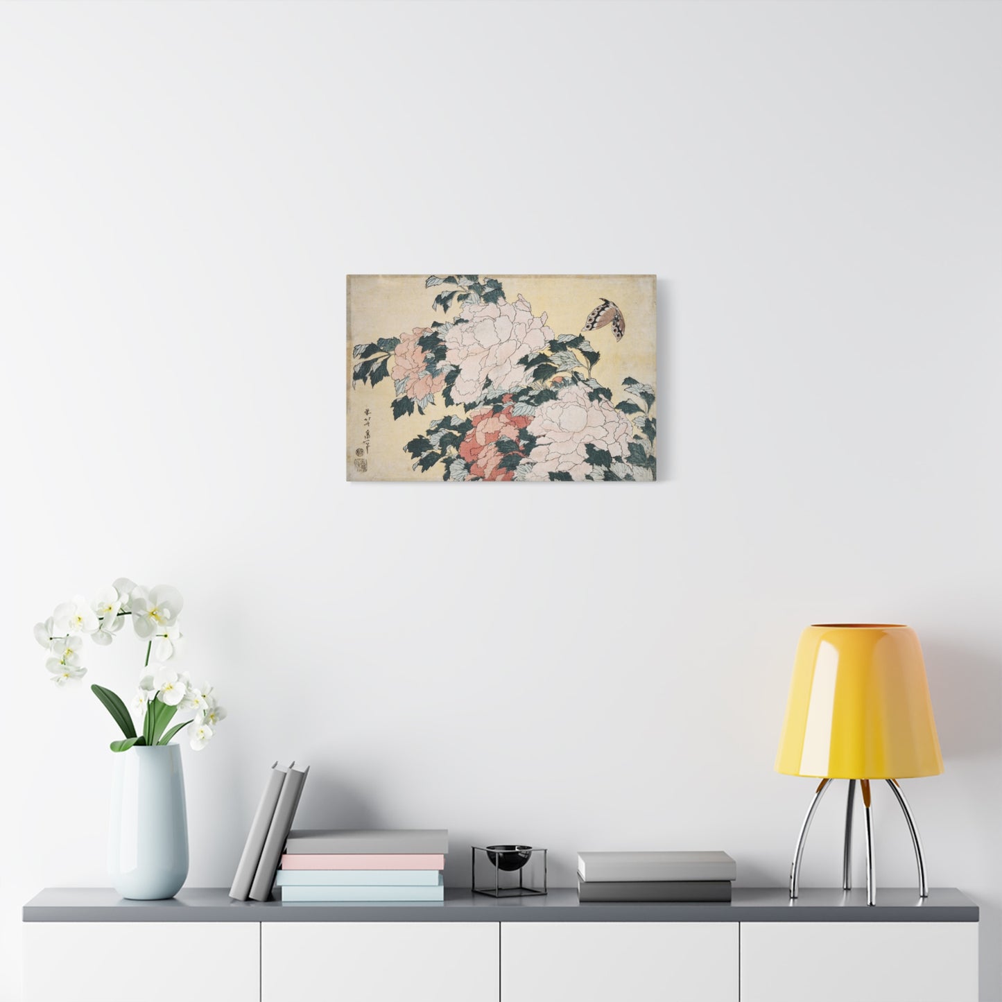 Peonies and Butterfly - Katsushika Hokusai - Stretched Canvas Print