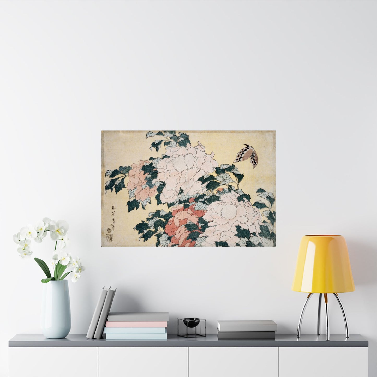 Peonies and Butterfly - Katsushika Hokusai - Wall Poster Print
